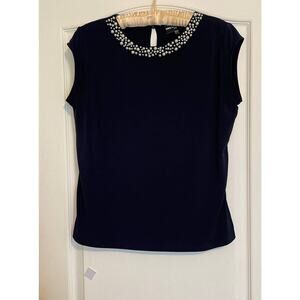 Karl Lagerfeld Navy Blue Blouse with Pearl Accents